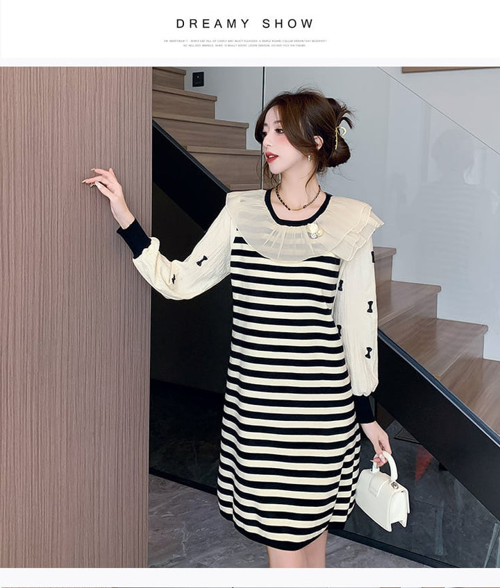 【dress】気質満点大人可愛いボーダー柄ニットワンピース　M17500