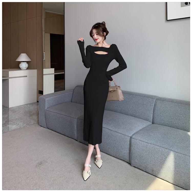 【dress】カットワークニットワンピース　M18008