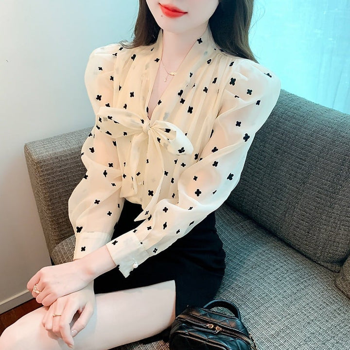 【tops】リボン付きブラウス　M29372