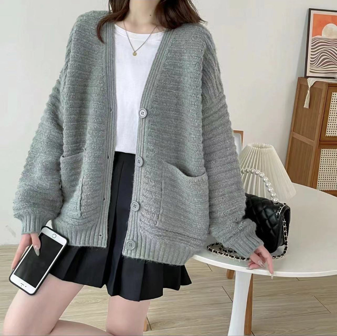 【outer】Vネックアウトポケットニットカーディガン　M17796