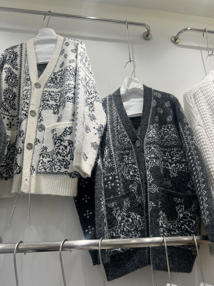 【outer】Vネックジャカードニットカーデ　M27178