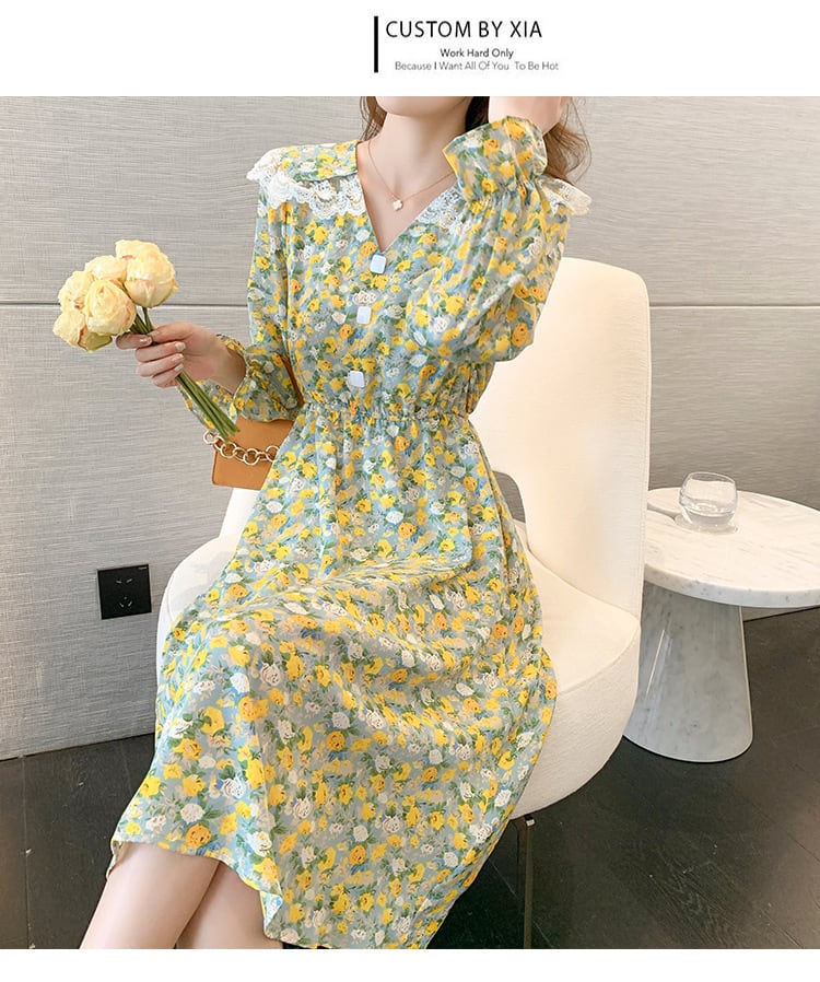 【dress】細身効果抜群♪スウィート花柄ワンピースオシャレ　M17017