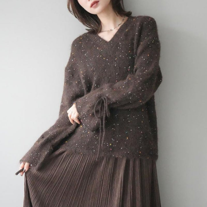 【tops】3色展開Vネックニットトップス Q7702