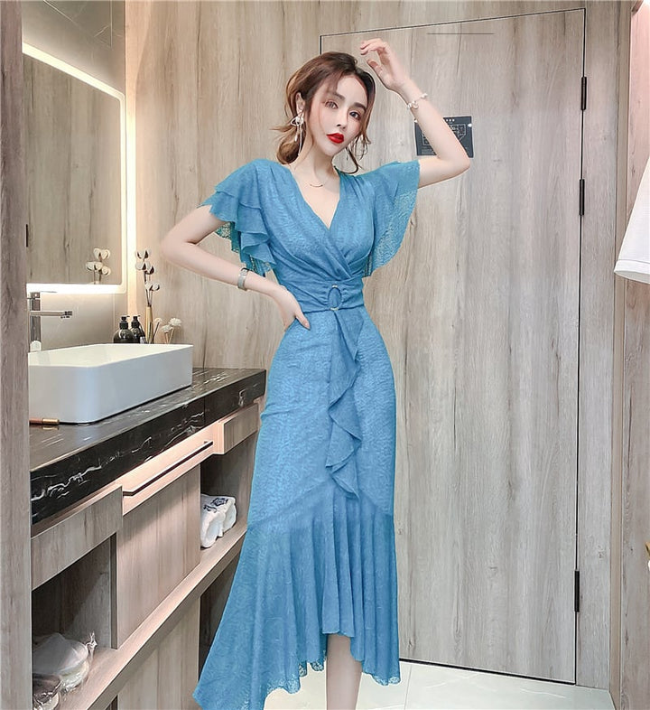 【dress】美人度アップVネックマーメイドワンピース　M17020