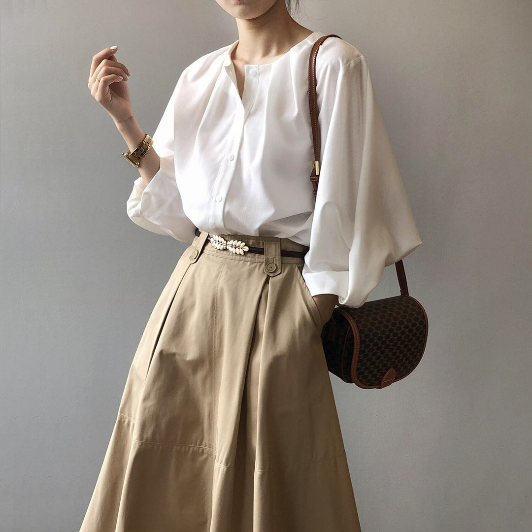 【tops】ランタンスリーブシャツブラウス　M29742