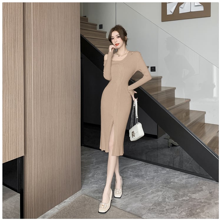 【dress】オフショルダースリットワンピース　M18403