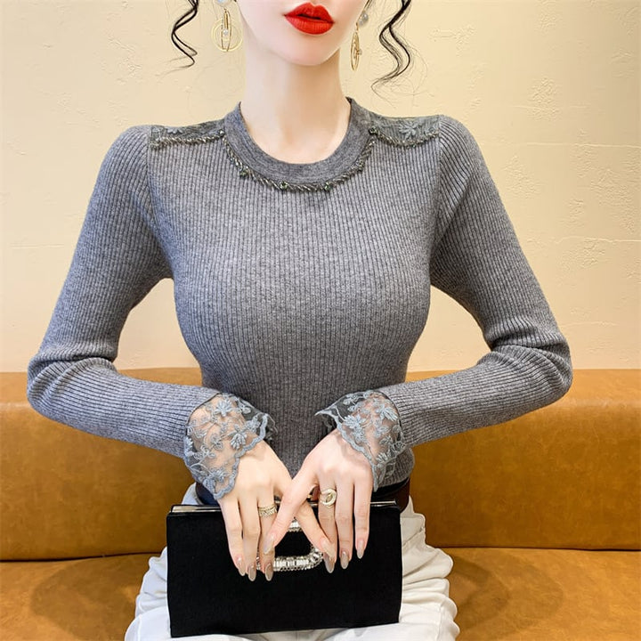 【tops】レース切り替えニットトップス　M27728