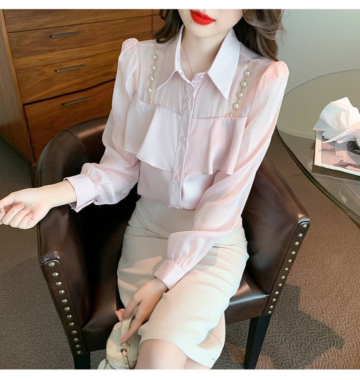 【tops】フリルシャツトップス　M25659