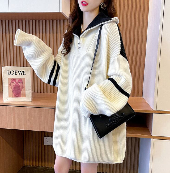 【tops】ファスナー配色ニットセーター　M19180