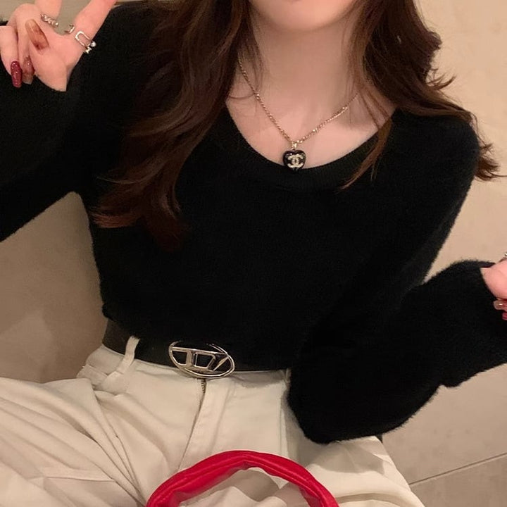 【tops】無地ニットトップス　M26692