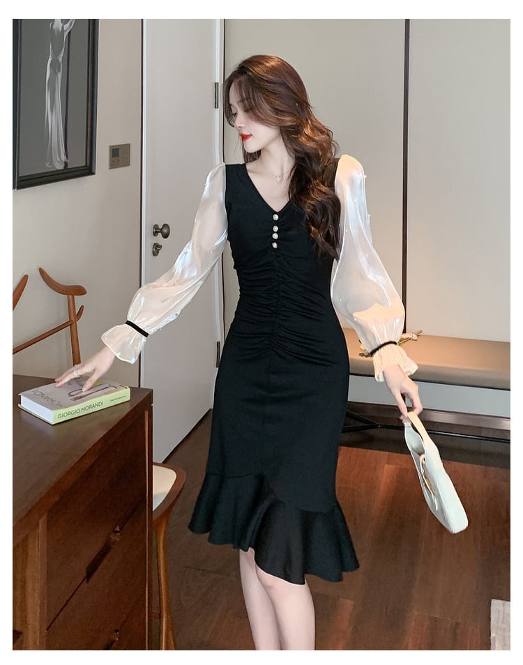 【dress】高級感 エレガントオシャレ切り替えワンピース　M17480