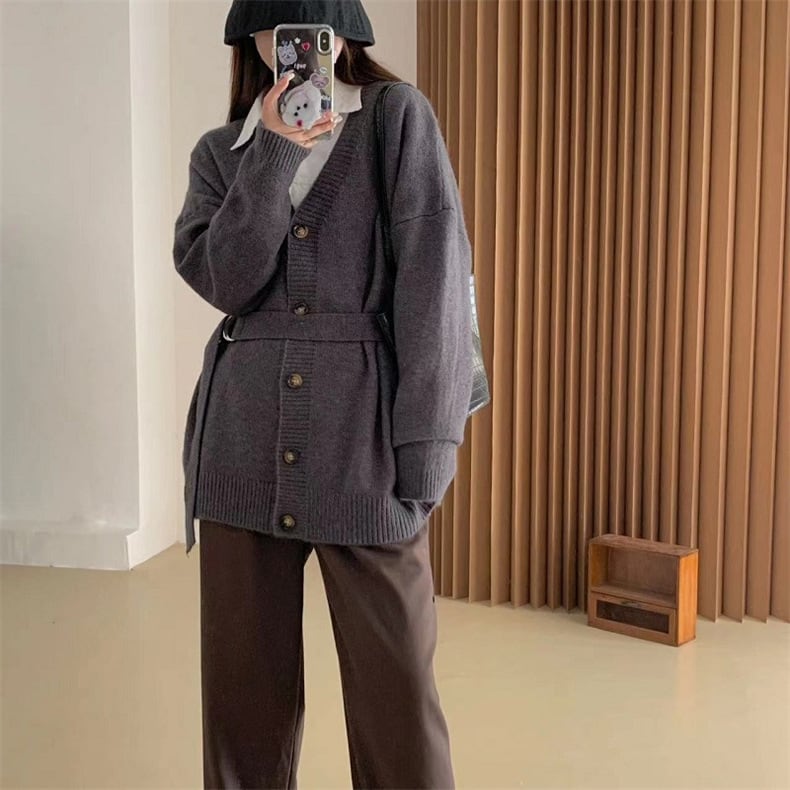 【dress】Vネックニットカーディガンベルト付き　M17795