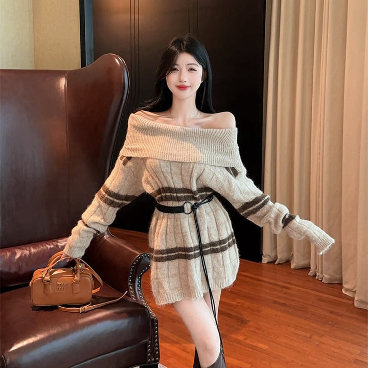【dress】オフショルダーニットワンピース Q7110