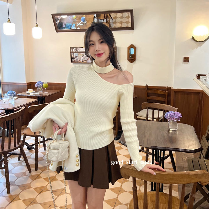 【tops】ワンショルハイネックニットトップス　N2931