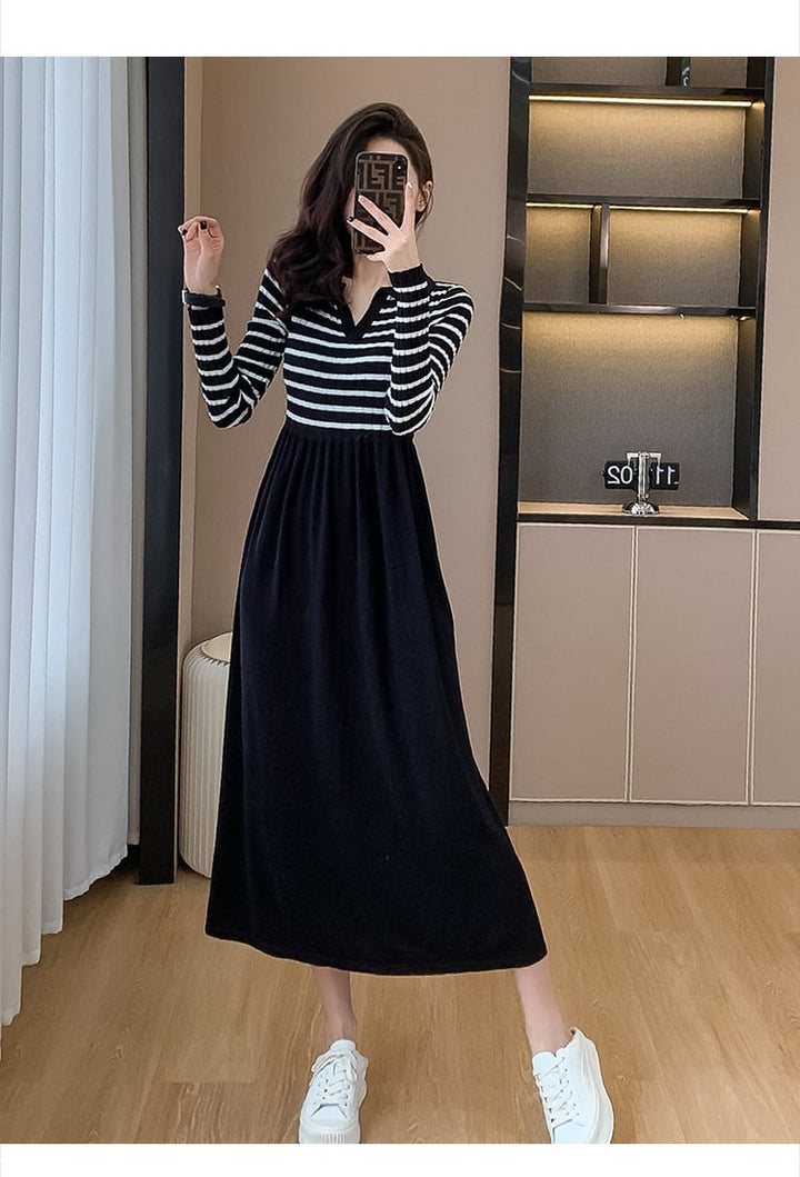 【dress】ボーダー柄ドッキングワンピース　M18390