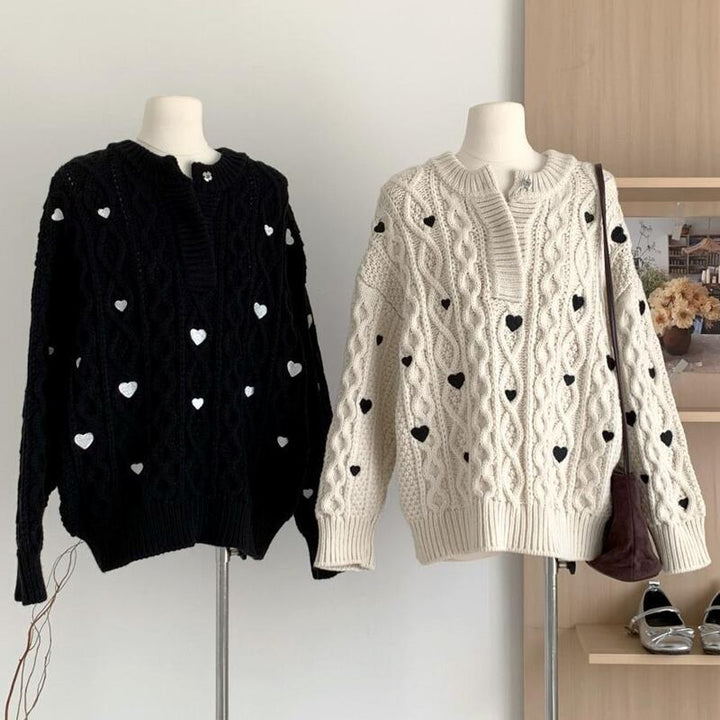 【tops】ハート刺繡柄ニットトップス Q7360