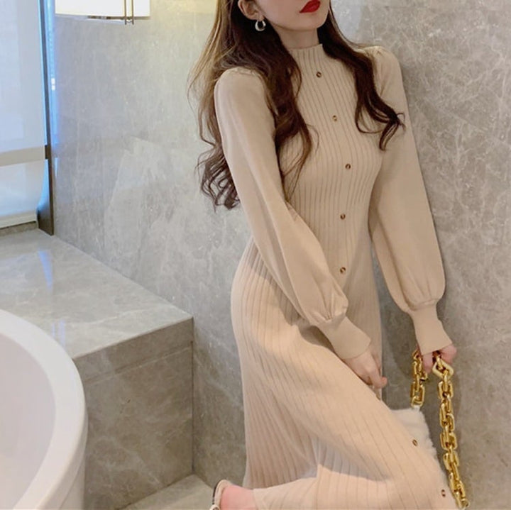 【dress】ボタンデザインニットワンピース　M26867