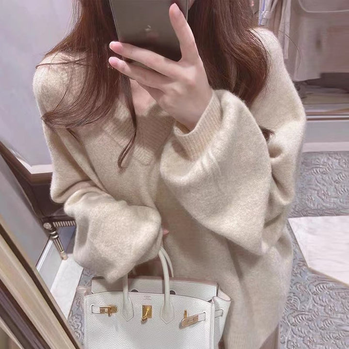 【tops】Vネック無地ニットセーター　M18102