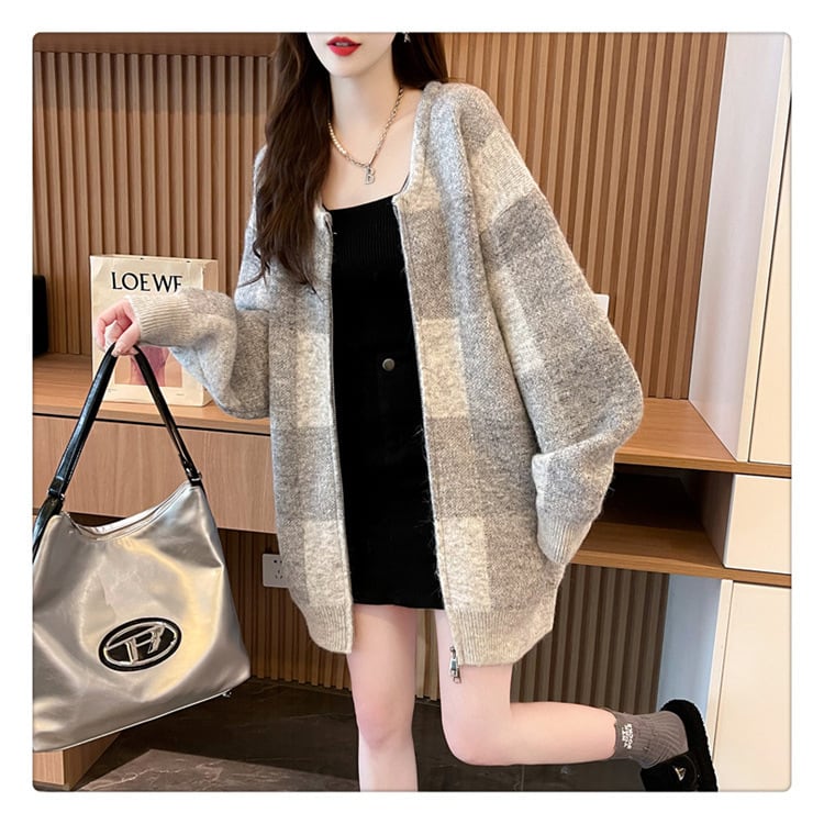 【outer】チェック柄ニットカーデ　M19341