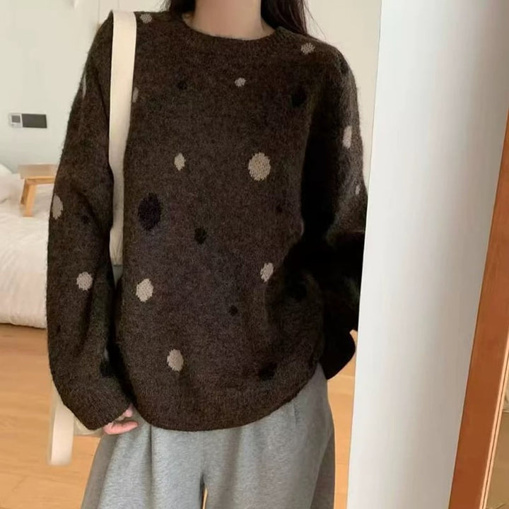 【tops】ドット柄ニットトップス Q7776