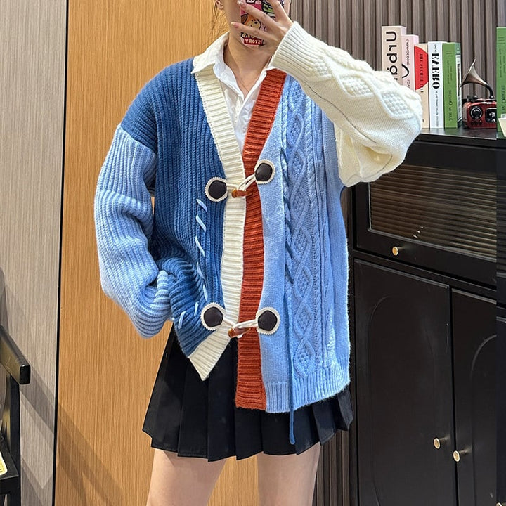 【outer】ドッキングVネック配色ニットカーデ　M17886