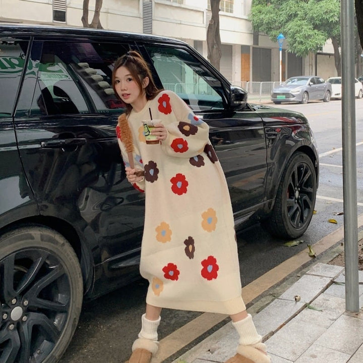 【dress】プリントニットワンピース　M26902