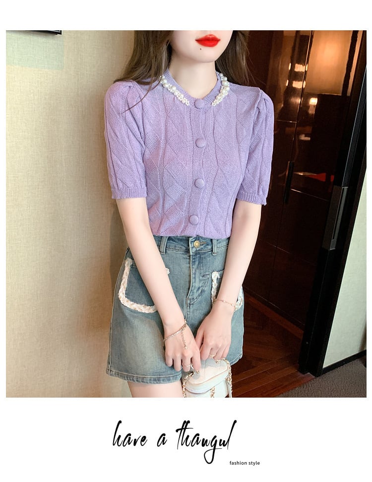 【tops】存在感 スウィートオシャレ薄手ニットトップス　M16839