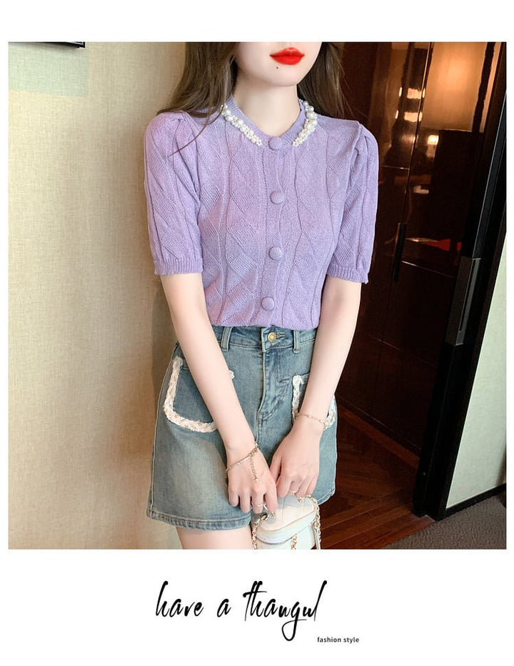 【tops】存在感 スウィートオシャレ薄手ニットトップス　M16839