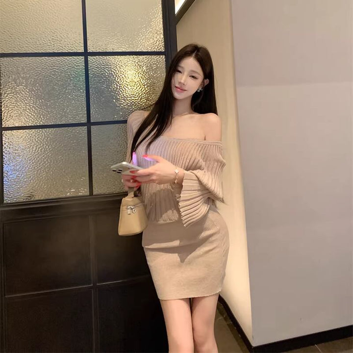 【dress】ラメ入りワンショルダーニットワンピース Q8028