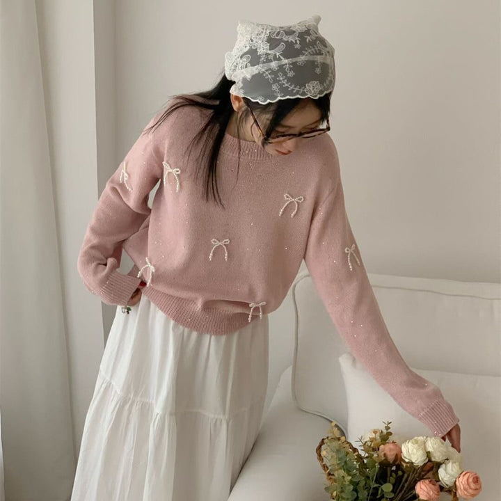 【tops】リボン付きニットセーター　M25774