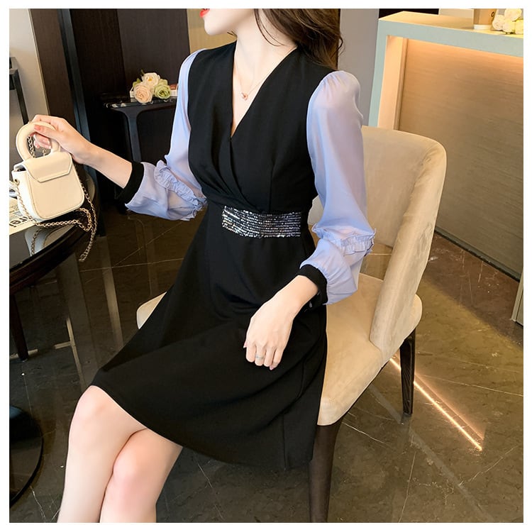 【dress】目立つ！パフスリーブエレガントデートワンピース　M17482