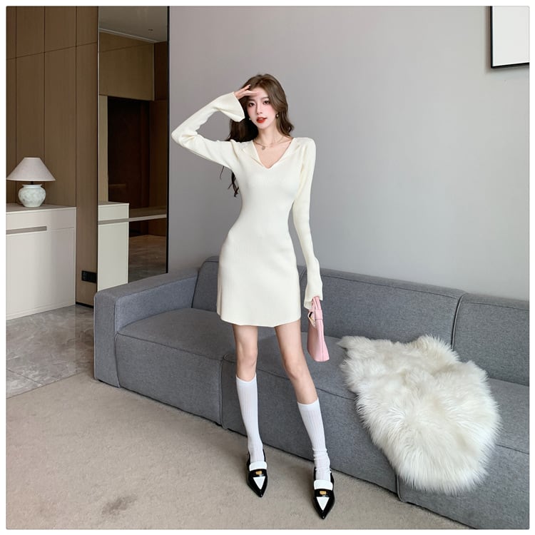 【dress】Vネックニットワンピース　M18381