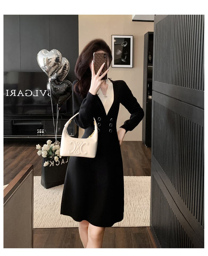 【dress】Vネックニットワンピース　M18286