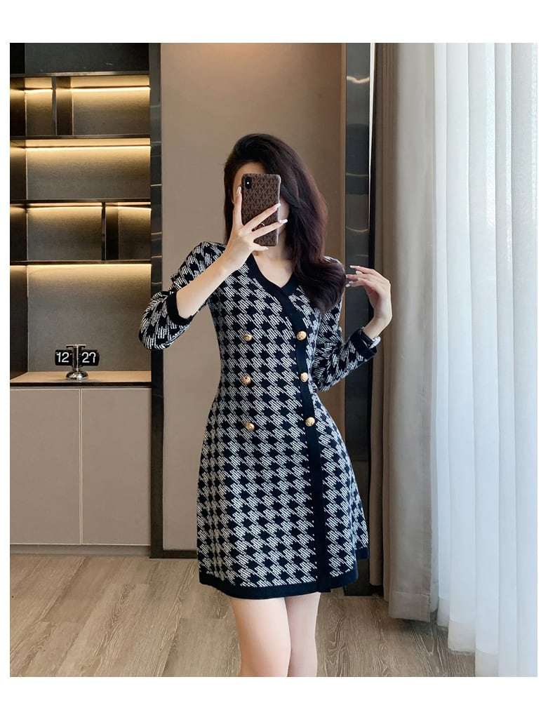 【dress】ダブルボタンニットワンピース　M18264