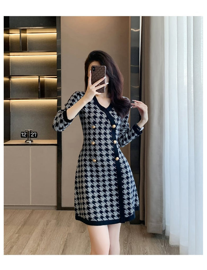 【dress】ダブルボタンニットワンピース　M18264