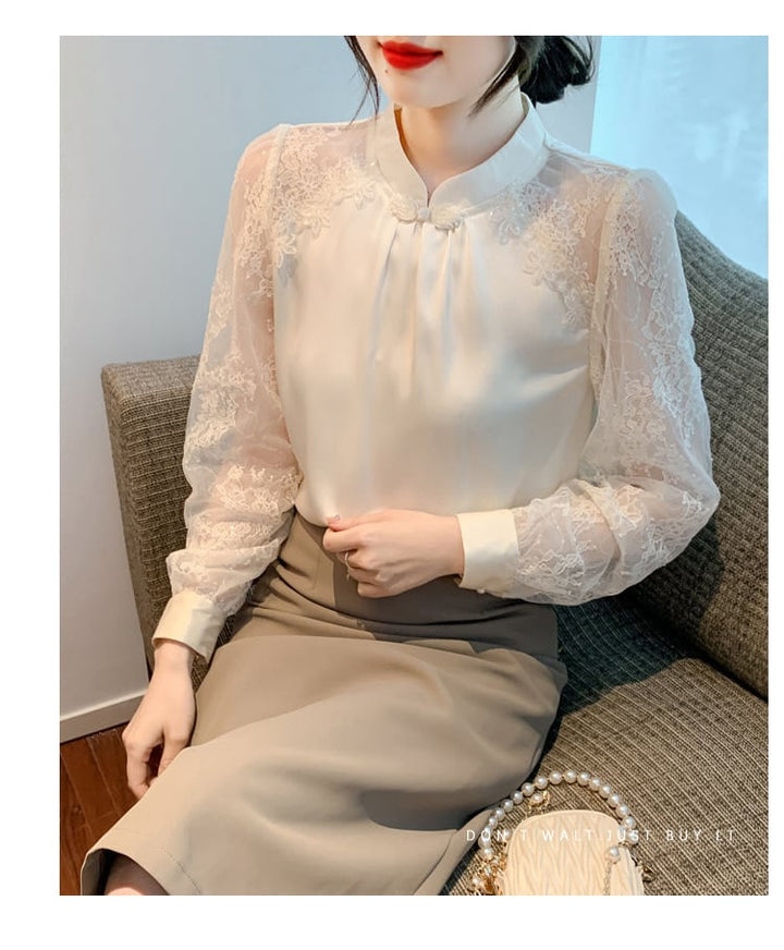 【tops】今季マストバイエレガントレースシャツトップス　M16981