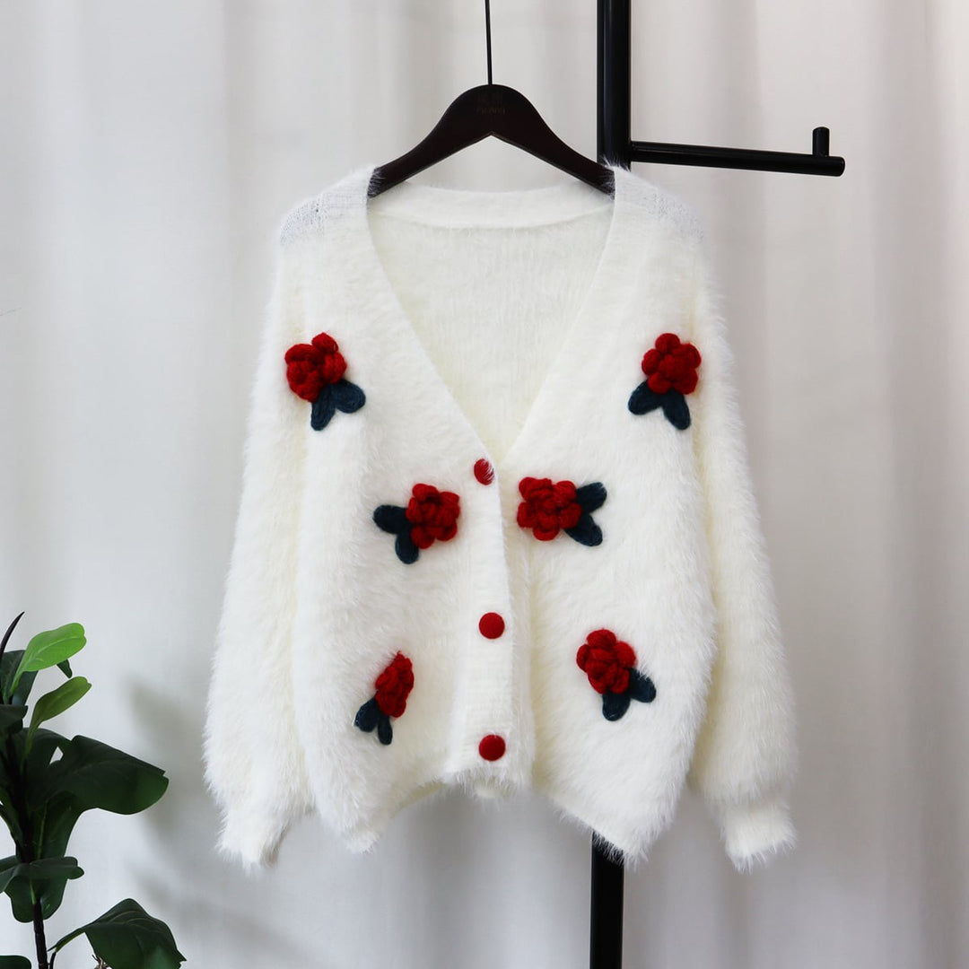 【outer】Vネックシャギーニットカーデ　M18018