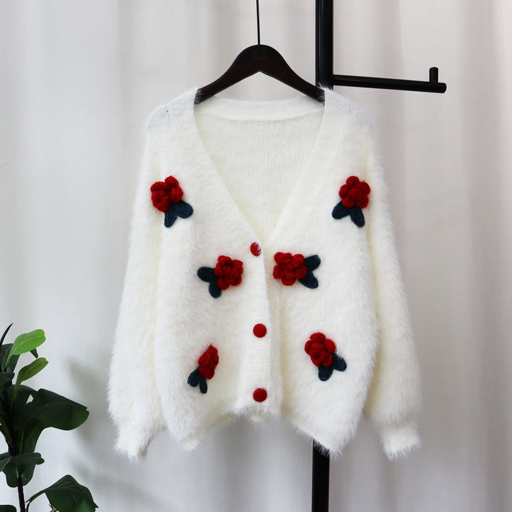 【outer】Vネックシャギーニットカーデ　M18018