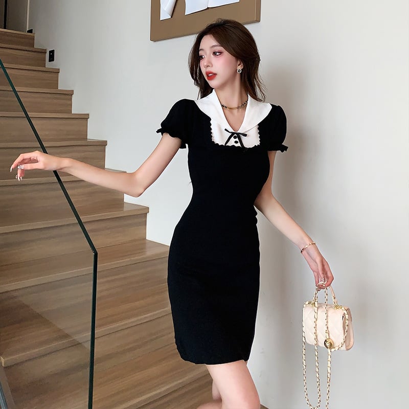 【dress】気質満点大人可愛い薄手ニットワンピース着瘦せ　M16874