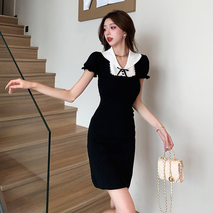 【dress】気質満点大人可愛い薄手ニットワンピース着瘦せ　M16874
