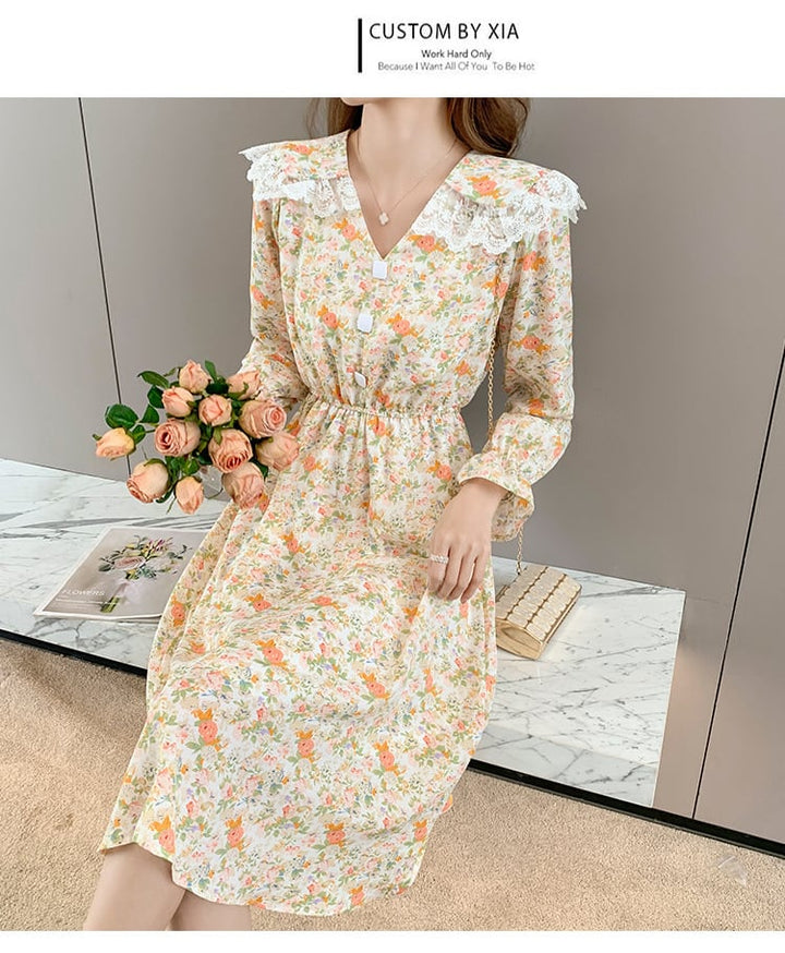 【dress】細身効果抜群♪スウィート花柄ワンピースオシャレ　M17017