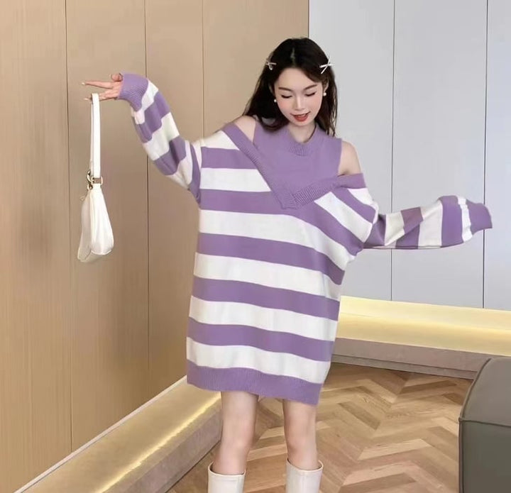 【tops】オフショルダーニットセーター　M18088