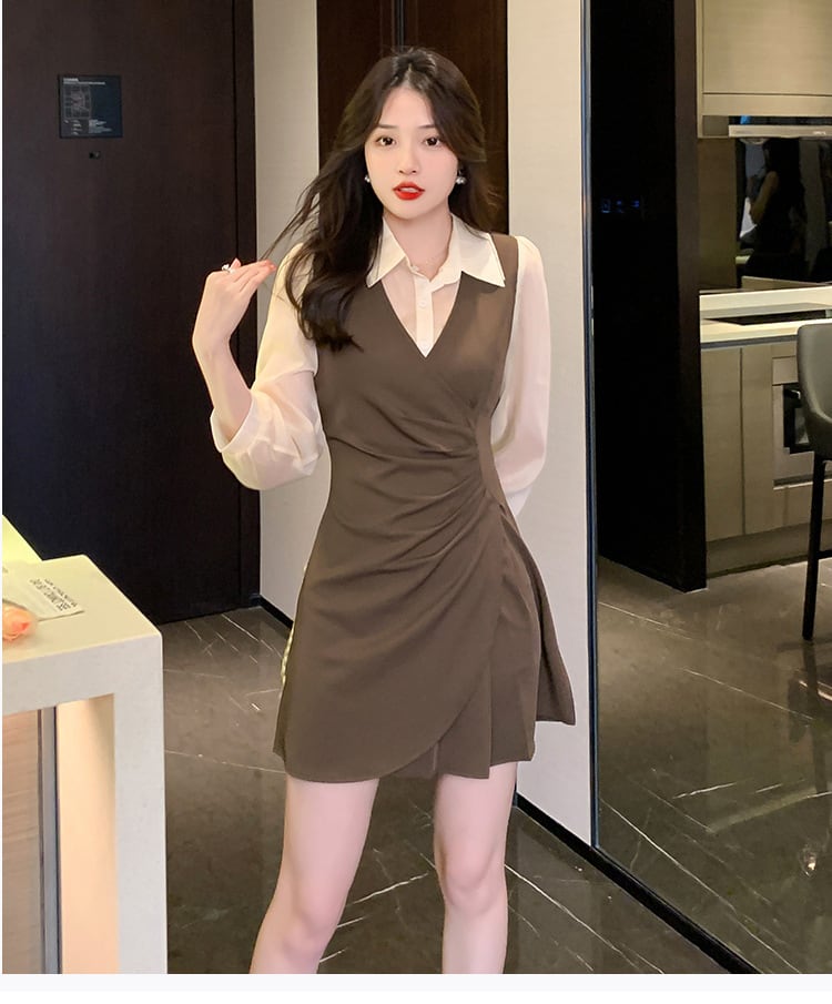 【dress】目立つ！エレガント切り替えシャツワンピース　M17272