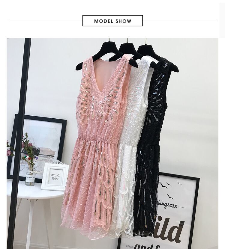 【dress】ノースリーブスパンコールワンピース　M30142