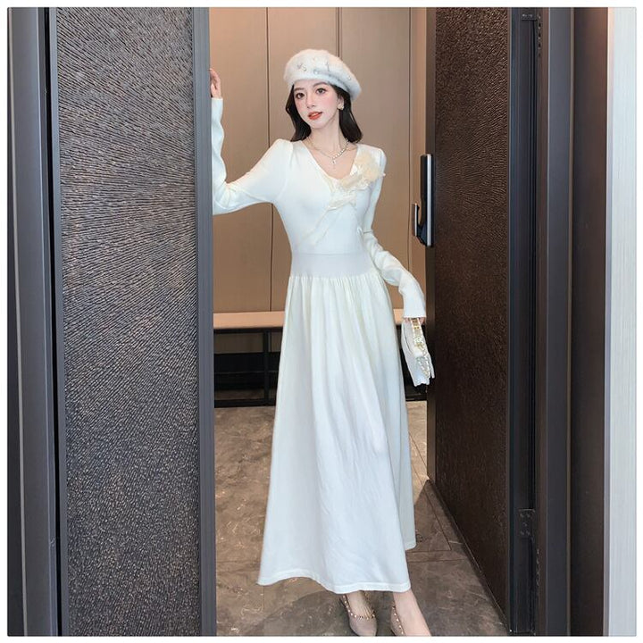 【dress】立体フラワーニットワンピース　M27827