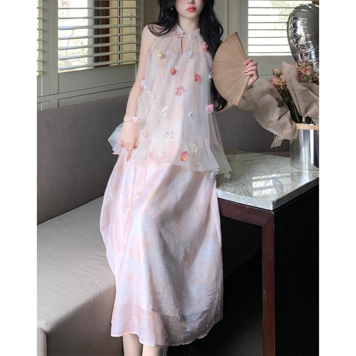 【dress】ホルターネック立体フラワーワンピース　M30202