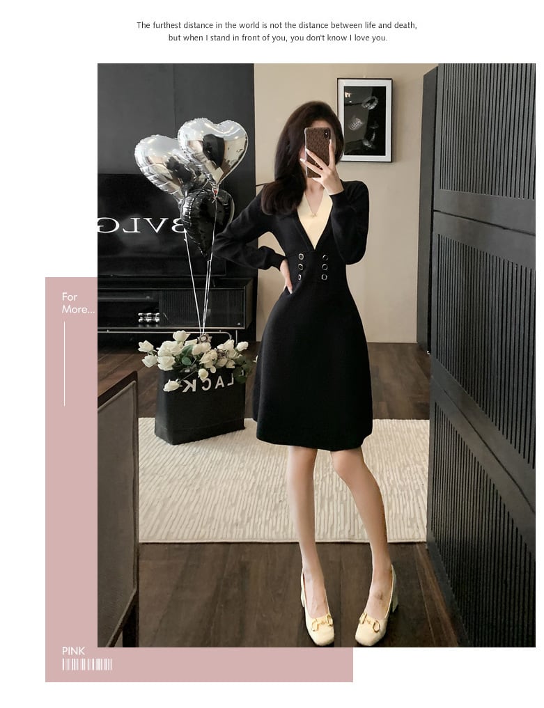 【dress】Vネックニットワンピース　M18286