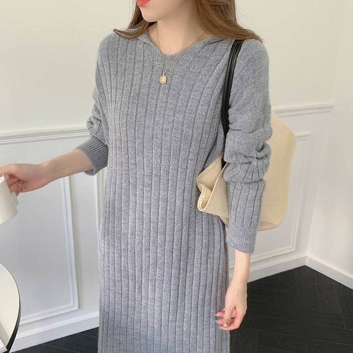 【dress】韓国系シンプルフード付きニットワンピース　M17494