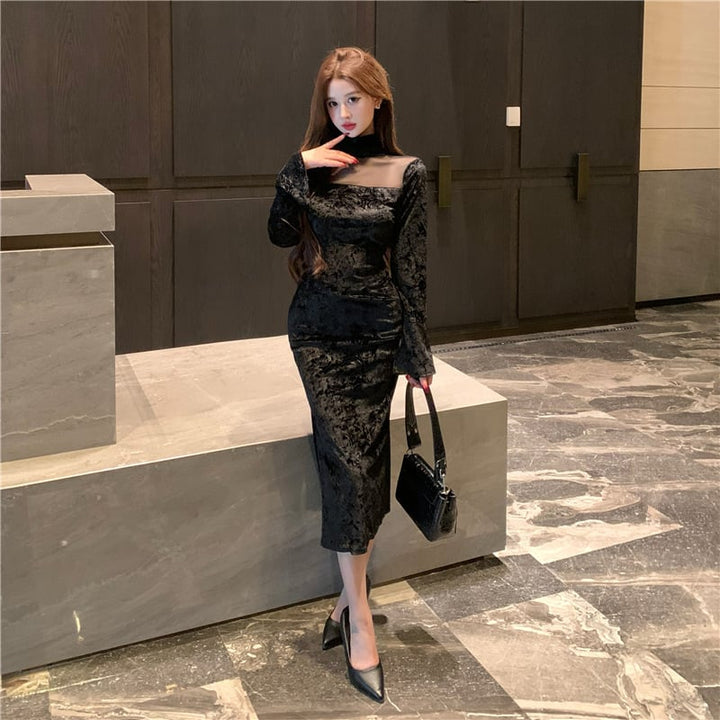 【dress】ジャカードドッキングワンピース　M27859