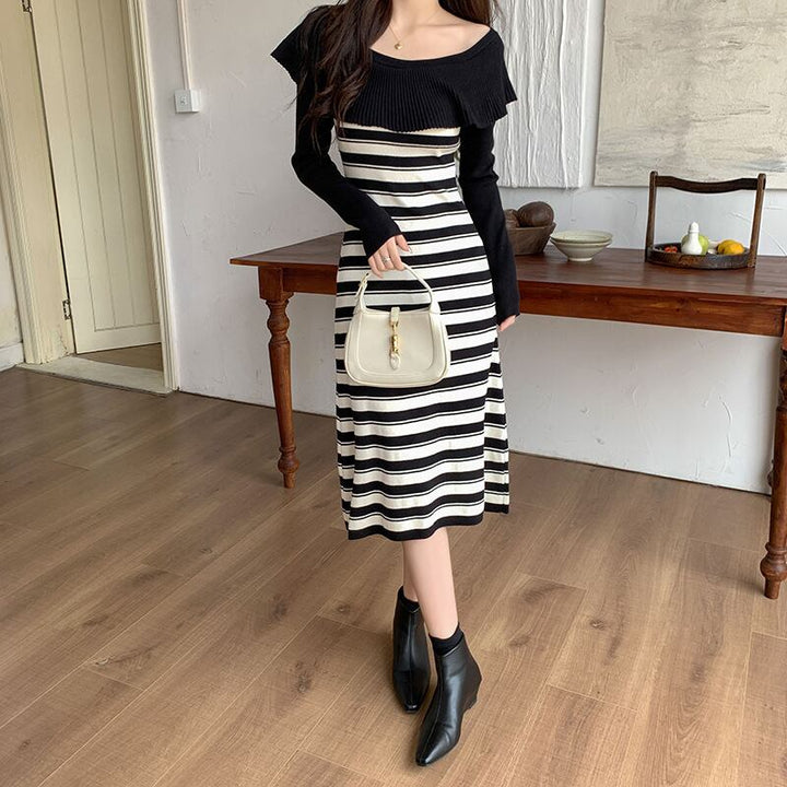【dress】ボーダー柄ニットワンピース　M18815